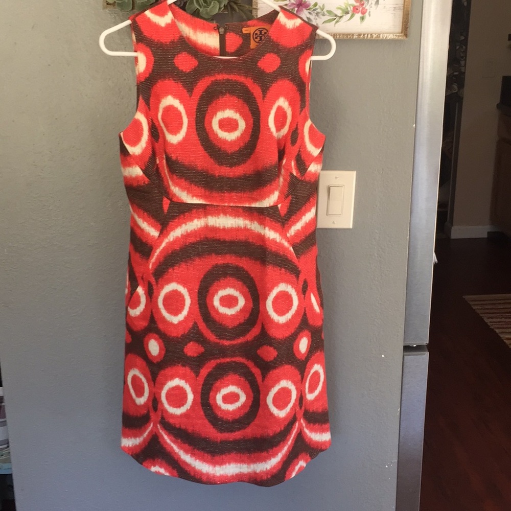 Orange, brown and white Tory Burch shift dress